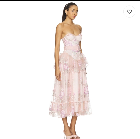 For Love And Lemons Dresses & Skirts - For Love & Lemons Emmeline Embroidery Midi Strapless Pink Floral Dress Sz S Nwt